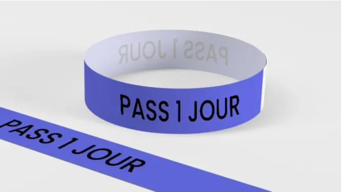 Bracelet en papier Tyvek pré-imprimé "Pass 1 jour"
